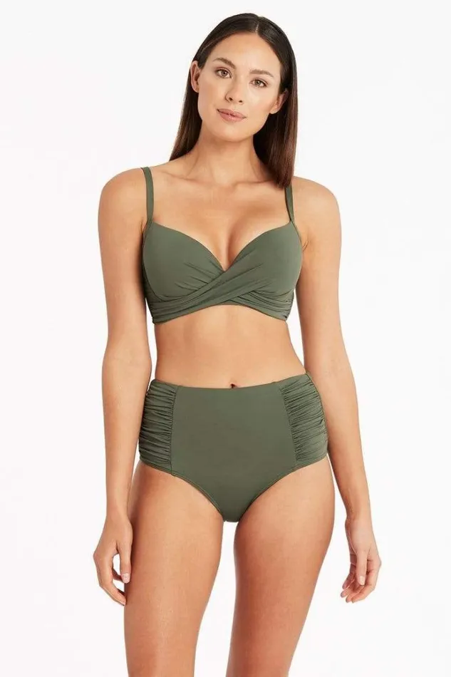 Sea Level Bottoms Eco Essentials High Waist Gathered Side Pant Eco Essentials Khaki 8211 Women