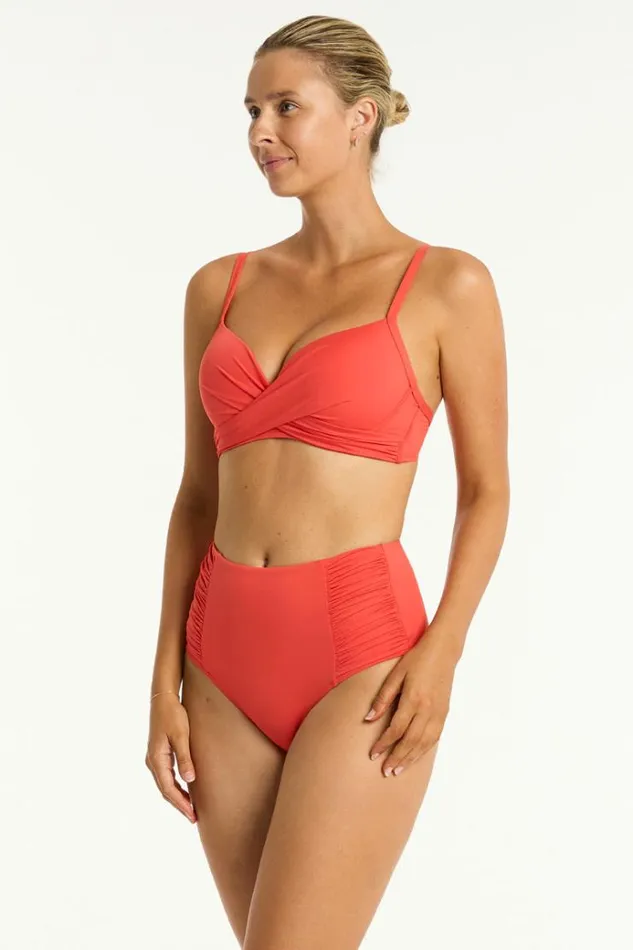 Sea Level Bottoms Essentials Edit High Waist Gathered Side Pant Eco Essentials Flame 8211 Women