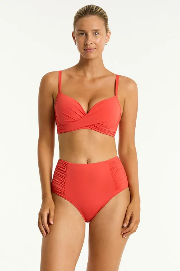 Sea Level Bottoms Essentials Edit High Waist Gathered Side Pant Eco Essentials Flame 8211 Women