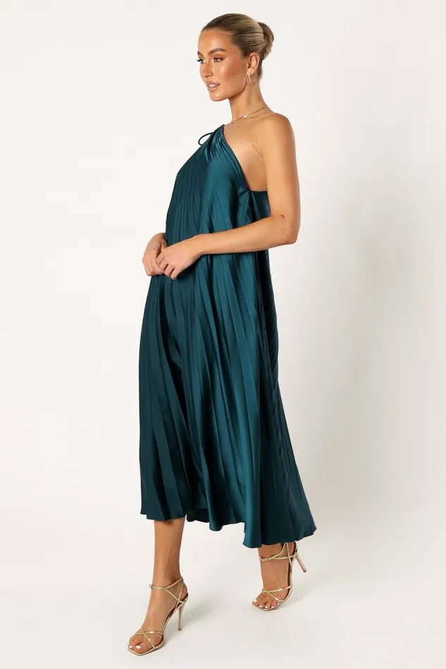 Selena One Shoulder Midi Dress Emerald Event Dresses Petal and Pup Women