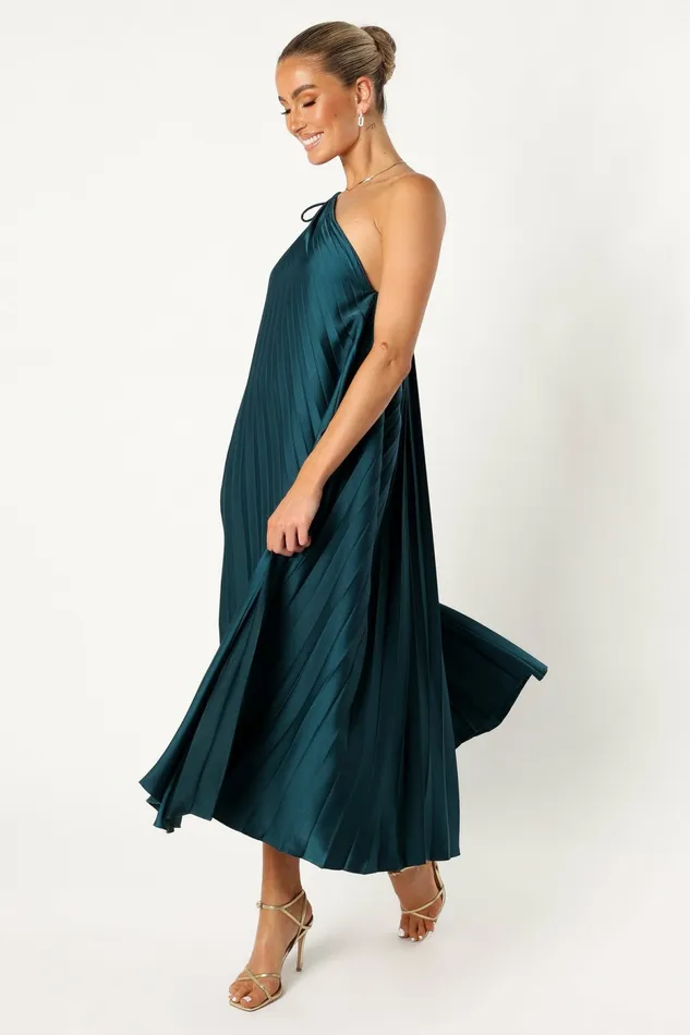 Selena One Shoulder Midi Dress Emerald Event Dresses Petal and Pup Women
