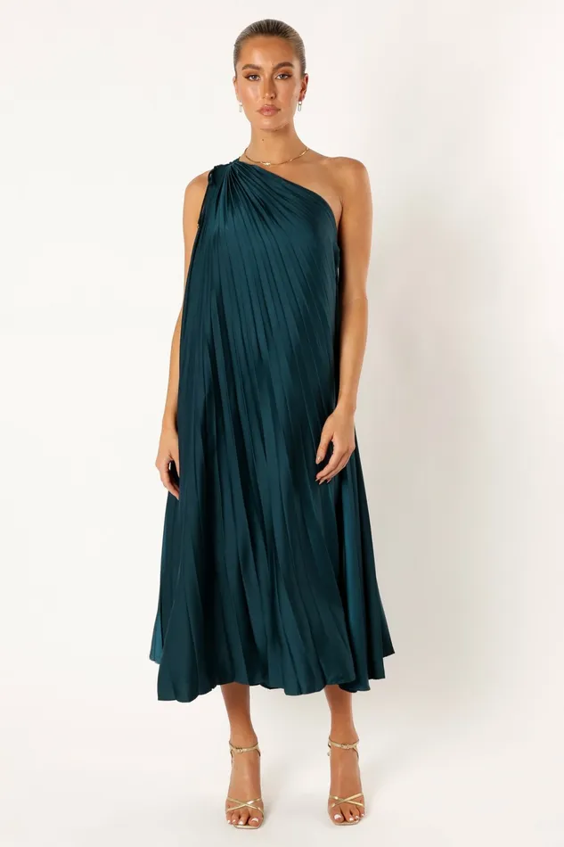 Selena One Shoulder Midi Dress Emerald Event Dresses Petal and Pup Women