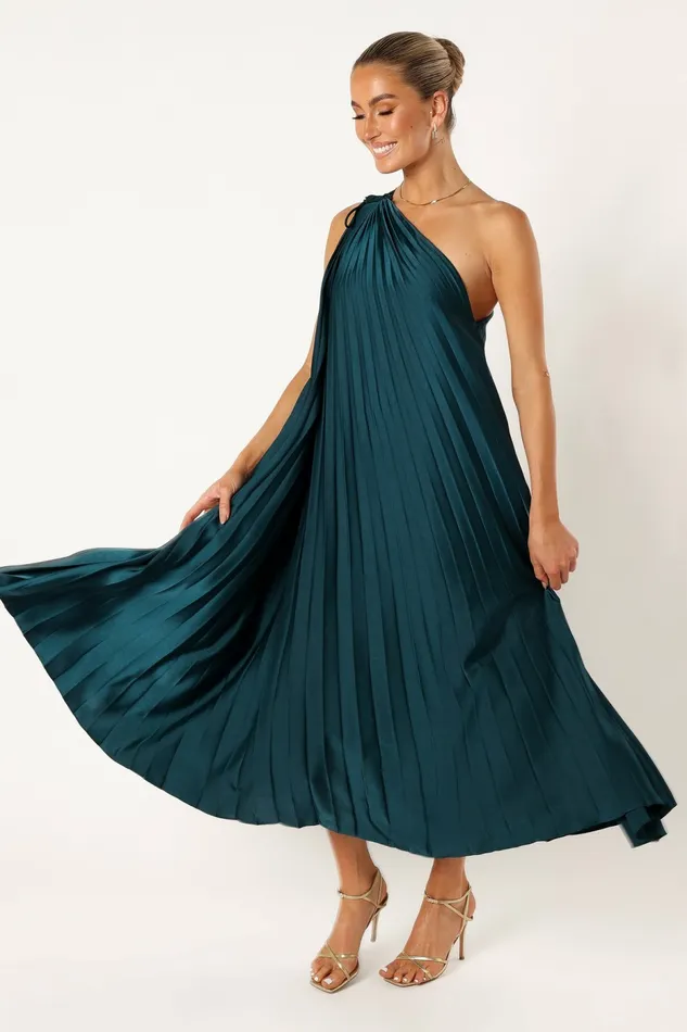 Selena One Shoulder Midi Dress Emerald Event Dresses Petal and Pup Women