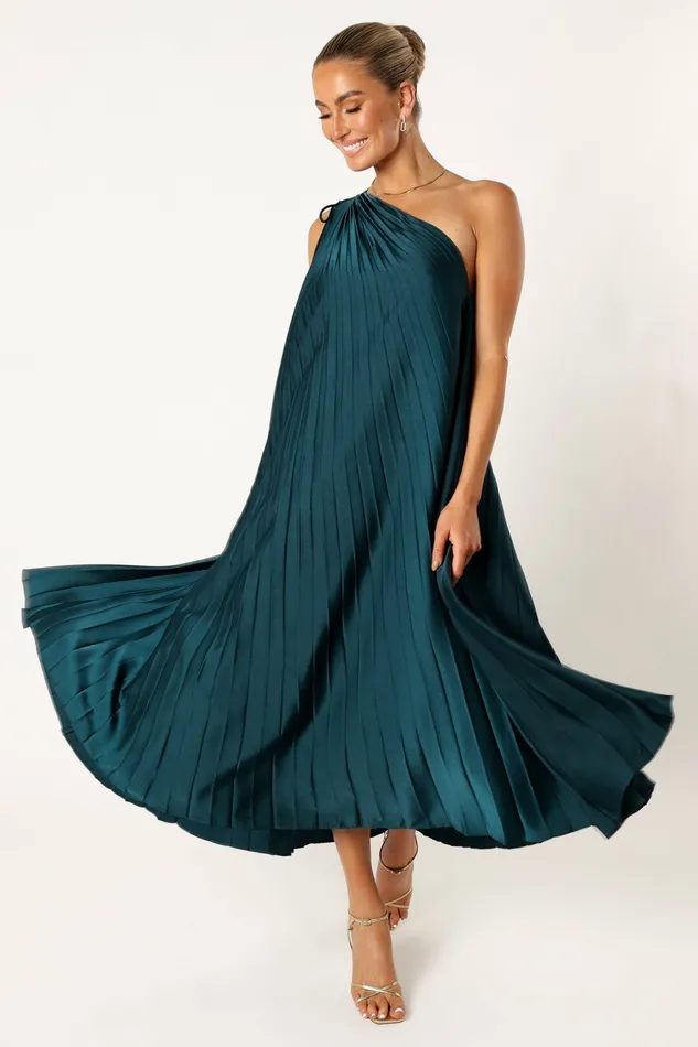 Selena One Shoulder Midi Dress Emerald Event Dresses Petal and Pup Women