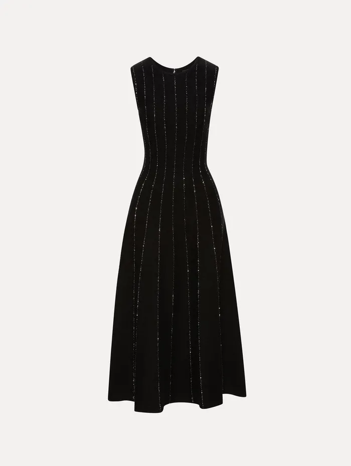 Sequin Embroidered Knit Dress Black Women Oscar De La Renta Dresses