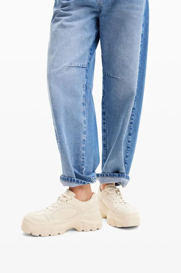Shoes Women Desigual Chunky Leather Sneakers White