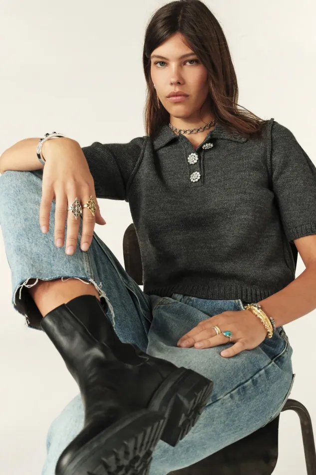 Short Polo Tylak Gray Women Baandsh Sweaters and Cardigans
