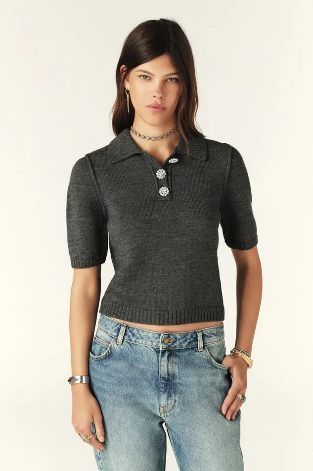 Short Polo Tylak Gray Women Baandsh Sweaters and Cardigans