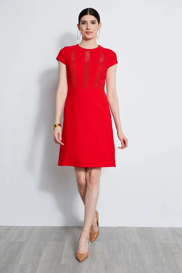 Short Sleeve Dresses Women Elie Tahari Geo Lace Inset Dress BERRY