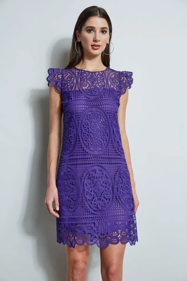 Short Sleeve Dresses Women Elie Tahari Lace Flutter Sleeve Dress PLUM