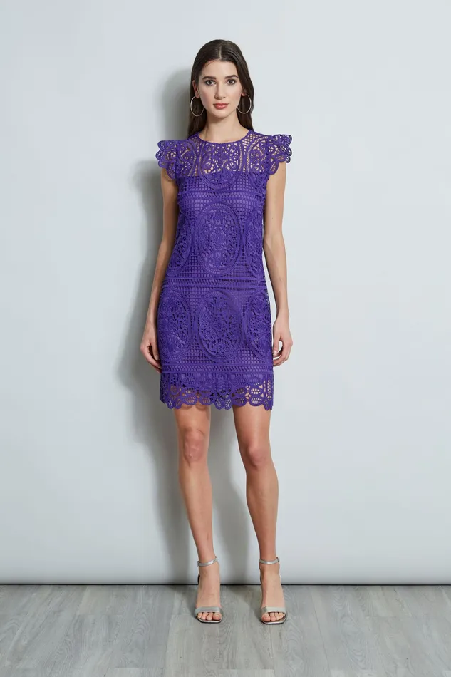 Short Sleeve Dresses Women Elie Tahari Lace Flutter Sleeve Dress PLUM