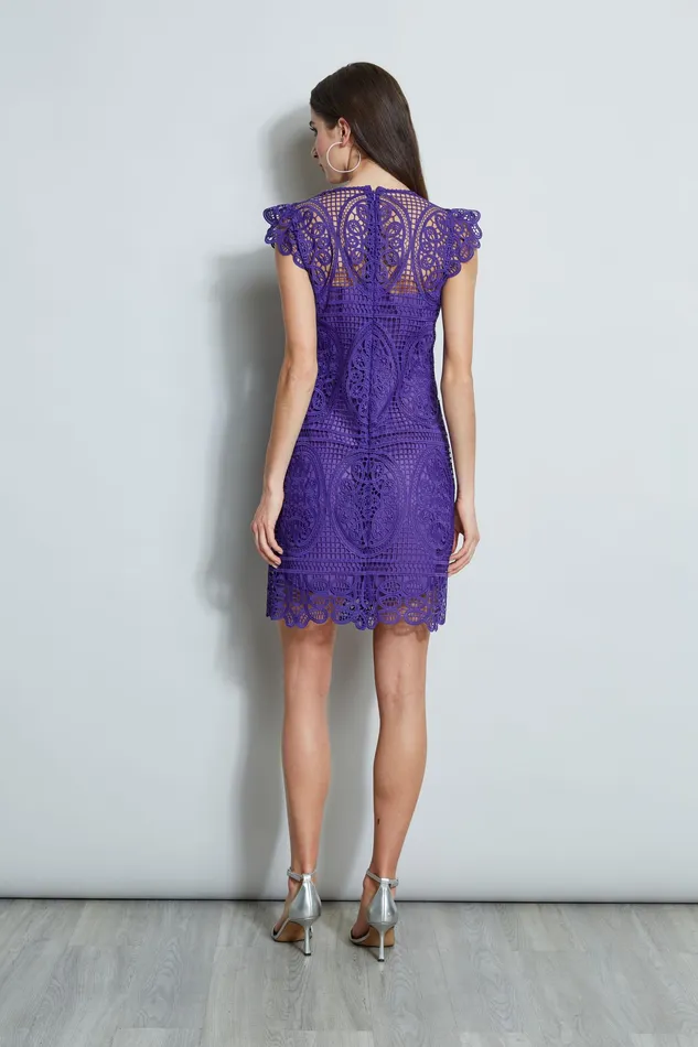 Short Sleeve Dresses Women Elie Tahari Lace Flutter Sleeve Dress PLUM