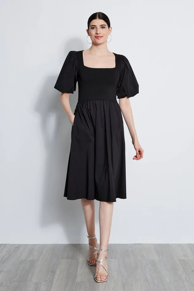 Short Sleeve Dresses Women Elie Tahari Puff Sleeve Cotton Dress NOIR