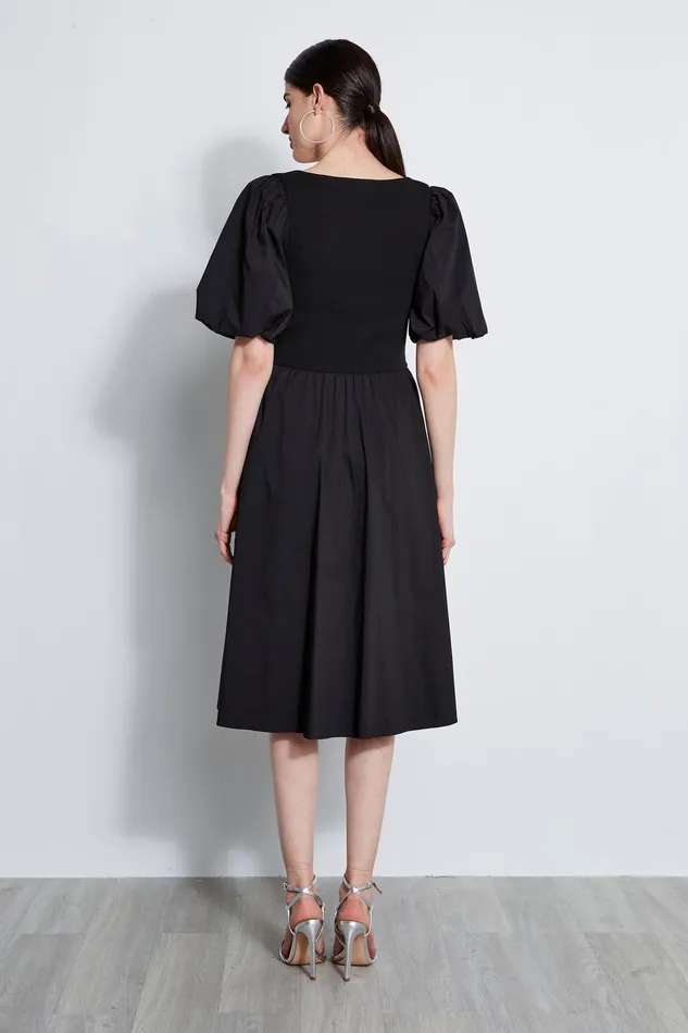 Short Sleeve Dresses Women Elie Tahari Puff Sleeve Cotton Dress NOIR