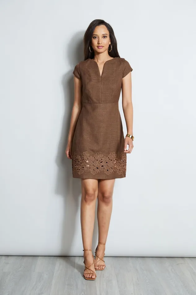 Short Sleeve Dresses Women Elie Tahari Short Sleeve Embroidered Hem Dress SUMATRA