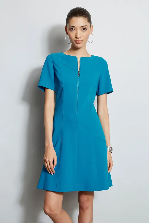 Short Sleeve Dresses Women Elie Tahari Zip Crepe Dress HAVANA BLUE