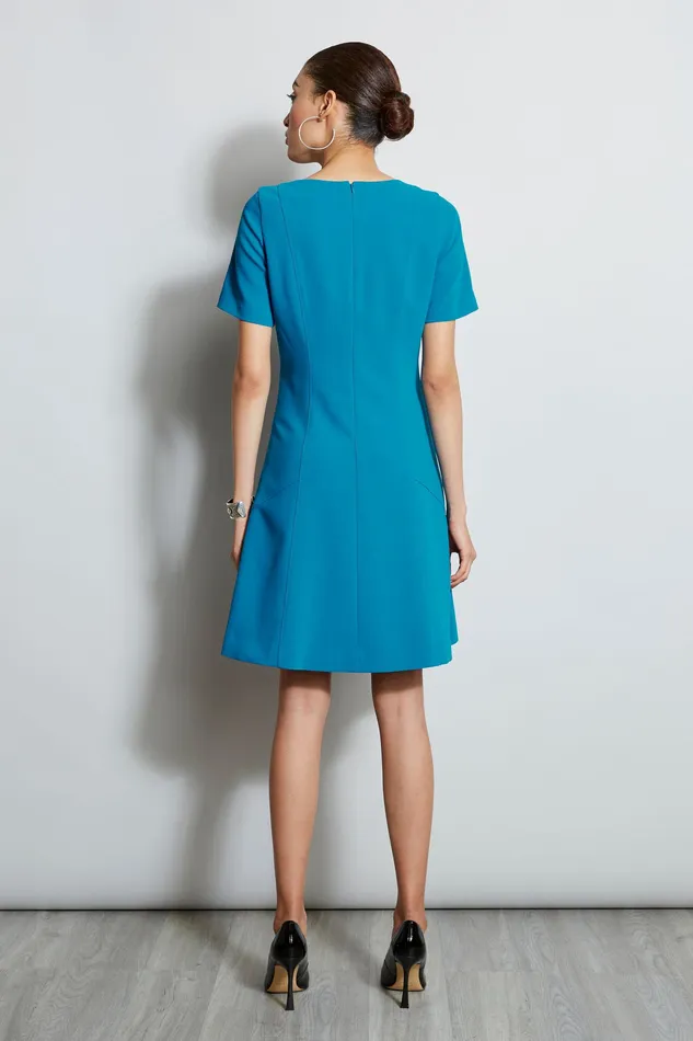 Short Sleeve Dresses Women Elie Tahari Zip Crepe Dress HAVANA BLUE