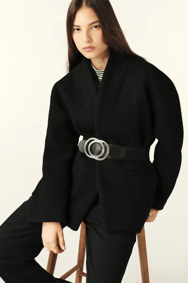 Short Tweed Coat Carole Black Women Baandsh Jackets and Coats