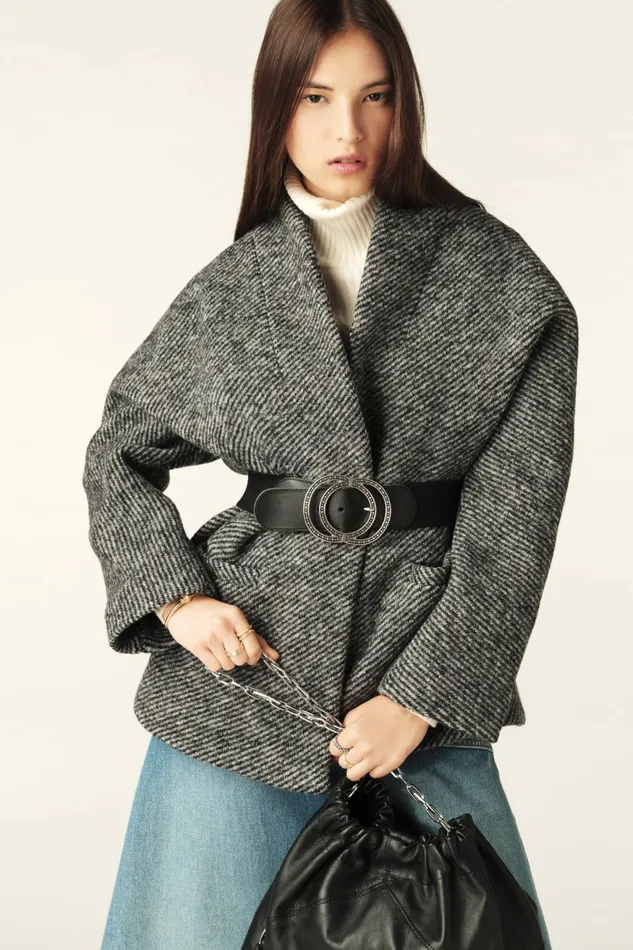 Short Tweed Coat Carole Black Women Baandsh Jackets and Coats
