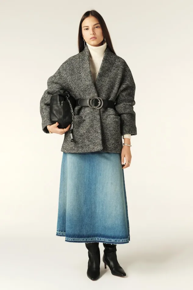 Short Tweed Coat Carole Black Women Baandsh Jackets and Coats