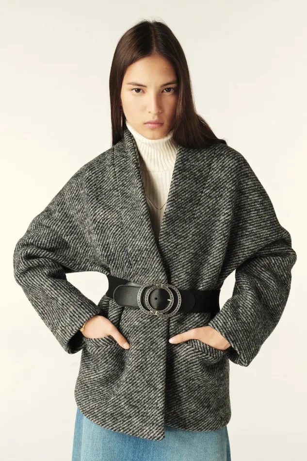 Short Tweed Coat Carole Black Women Baandsh Jackets and Coats