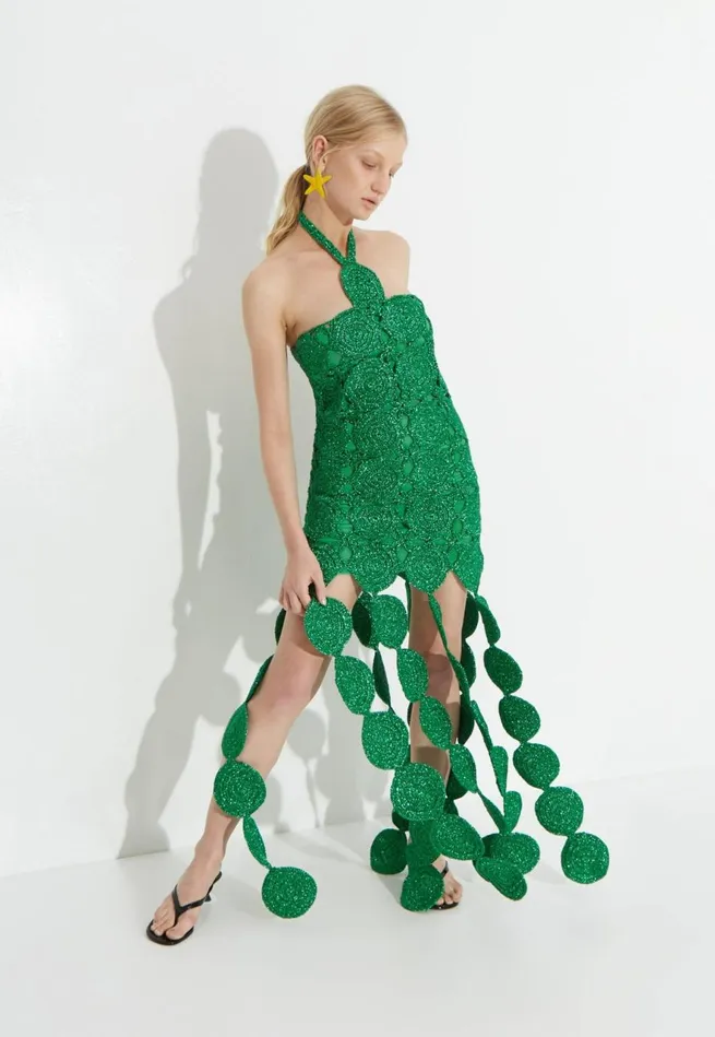 Simon Miller Dresses Women Beep Beep Dress In Gummy Green Hand Knit Lurex Crochet Simon Miller Dresses Women Beep Beep Dress In Gummy Green Hand Knit Lurex Crochet