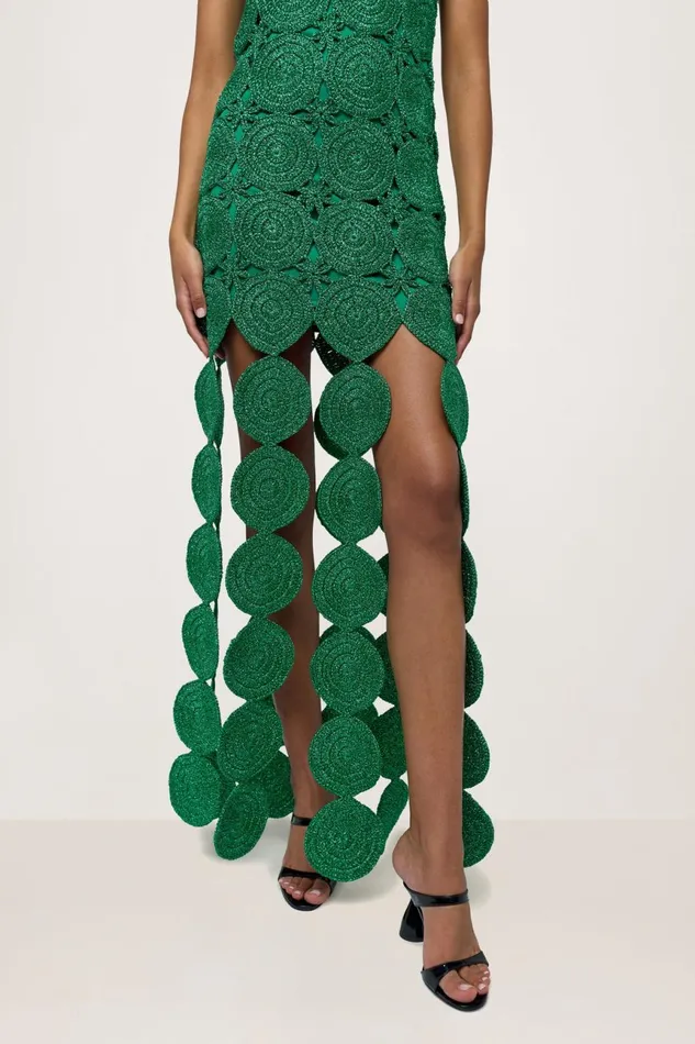 Simon Miller Dresses Women Beep Beep Dress In Gummy Green Hand Knit Lurex Crochet Simon Miller Dresses Women Beep Beep Dress In Gummy Green Hand Knit Lurex Crochet