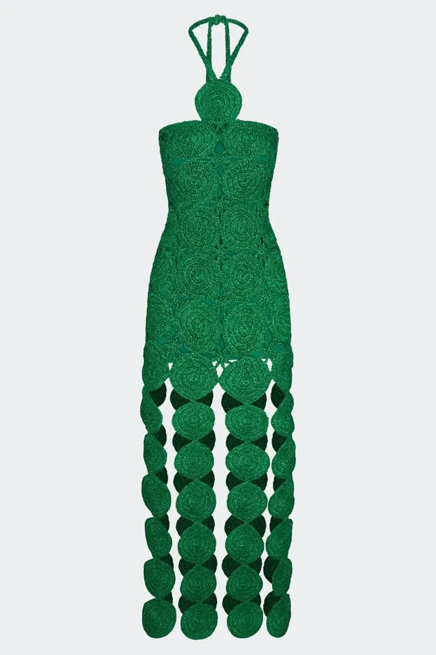 Simon Miller Dresses Women Beep Beep Dress In Gummy Green Hand Knit Lurex Crochet Simon Miller Dresses Women Beep Beep Dress In Gummy Green Hand Knit Lurex Crochet