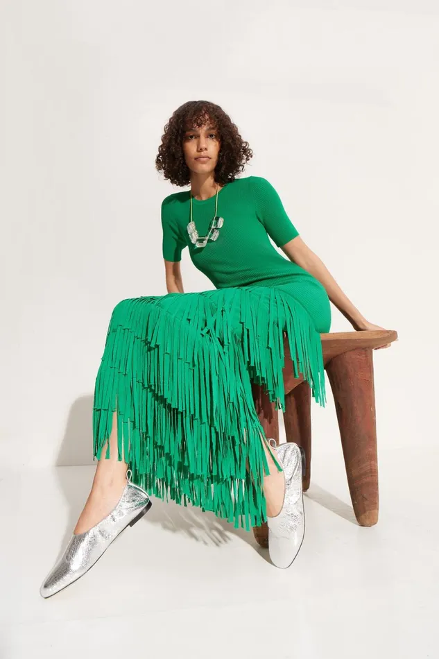 Simon Miller Dresses Women Za Za Fringe Dress In Jade Simon Miller Dresses Women Za Za Fringe Dress In Jade