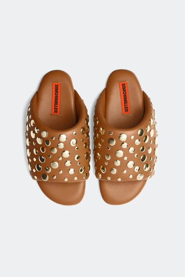 Simon Miller Flats Women Studded Bubble Slide In ChestnutBrass Simon Miller Flats Women Studded Bubble Slide In ChestnutBrass