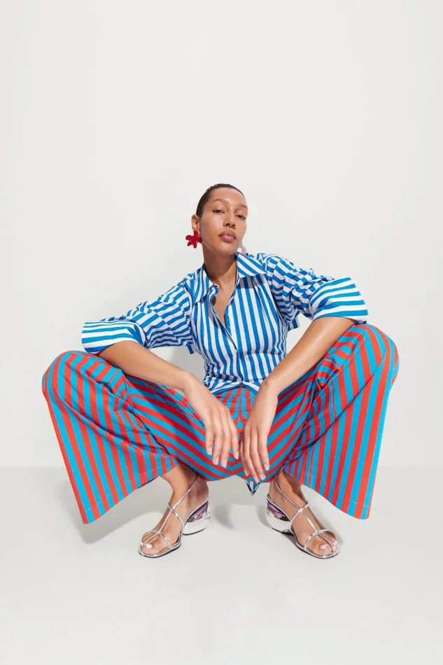 Simon Miller Sets Women Pia Striped Poplin Pant In BluePaprika Stripe Cotton