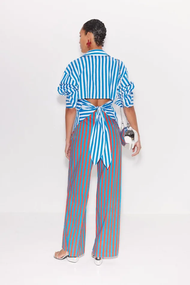 Simon Miller Sets Women Pia Striped Poplin Pant In BluePaprika Stripe Cotton