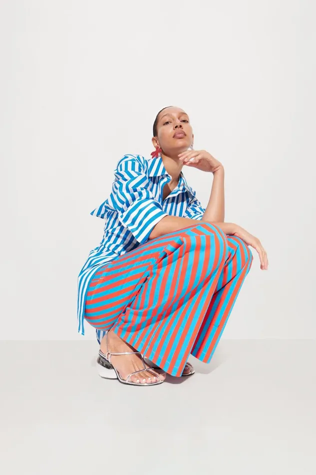 Simon Miller Sets Women Pia Striped Poplin Pant In BluePaprika Stripe Cotton