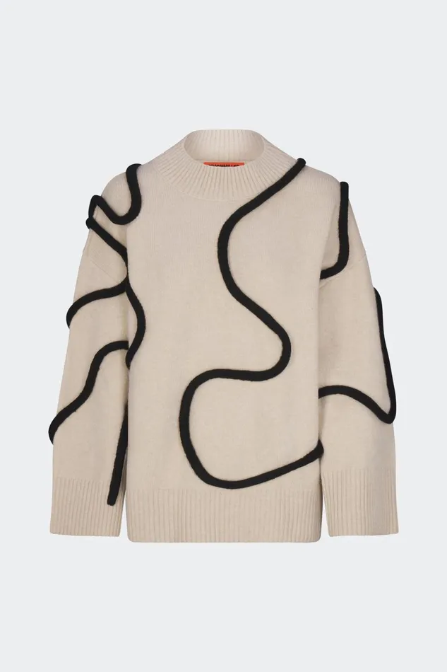 Simon Miller Sweaters Women Simon Miller Leith Squiggle Knit Sweater In CreamBlack Simon Miller Sweaters Women Simon Miller Leith Squiggle Knit Sweater In CreamBlack