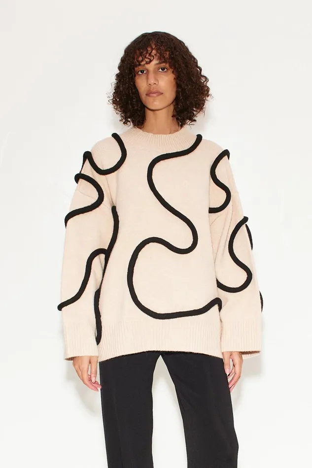 Simon Miller Sweaters Women Simon Miller Leith Squiggle Knit Sweater In CreamBlack Simon Miller Sweaters Women Simon Miller Leith Squiggle Knit Sweater In CreamBlack