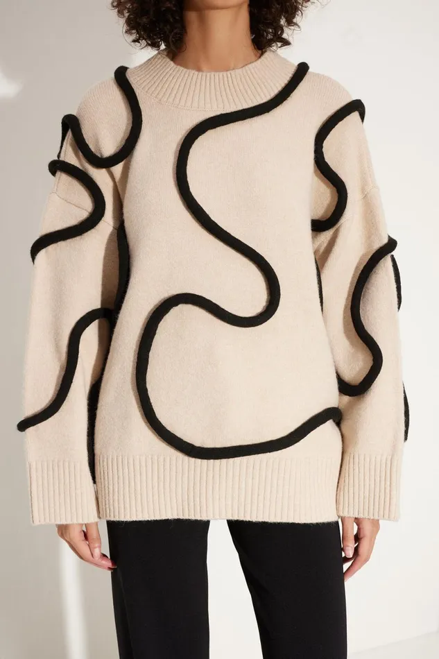 Simon Miller Sweaters Women Simon Miller Leith Squiggle Knit Sweater In CreamBlack Simon Miller Sweaters Women Simon Miller Leith Squiggle Knit Sweater In CreamBlack