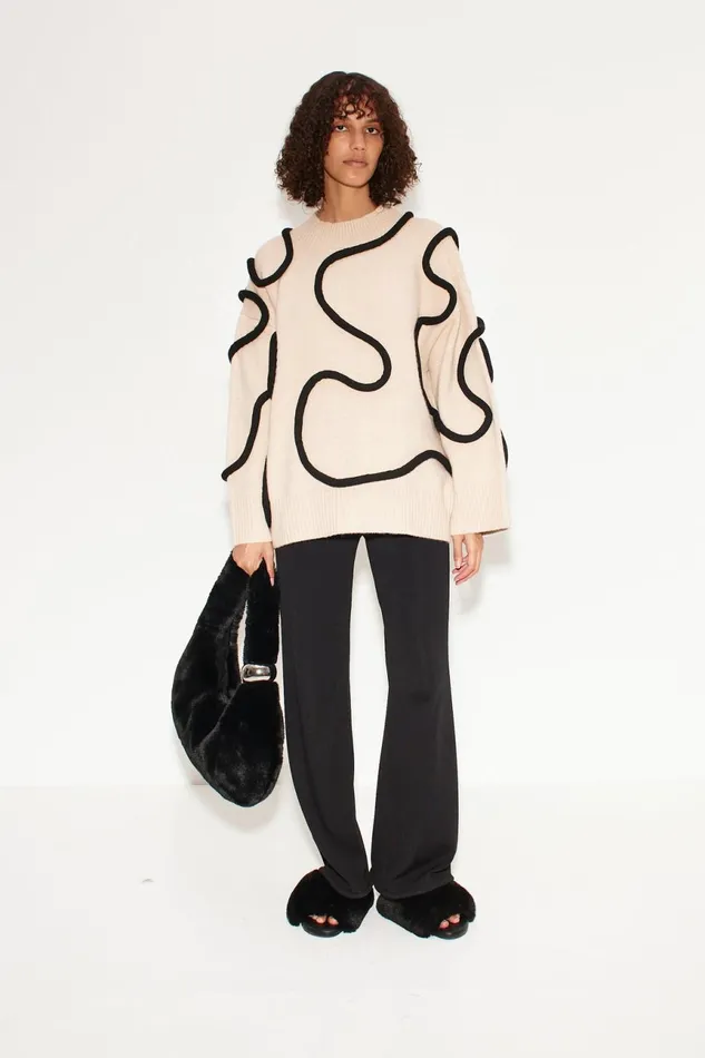 Simon Miller Sweaters Women Simon Miller Leith Squiggle Knit Sweater In CreamBlack Simon Miller Sweaters Women Simon Miller Leith Squiggle Knit Sweater In CreamBlack