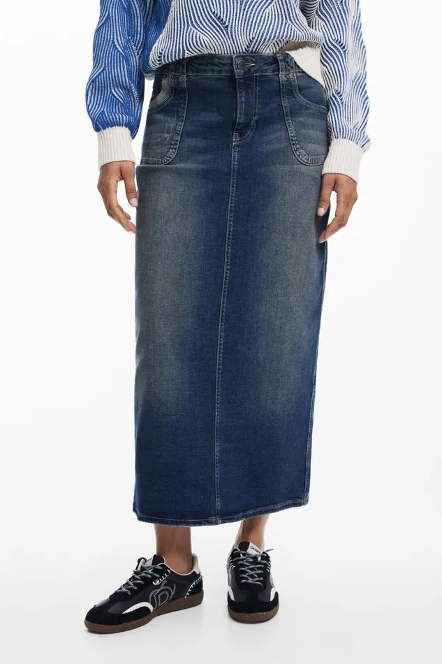 Skirts And Shorts Women Desigual Denim Midi Skirt Blue