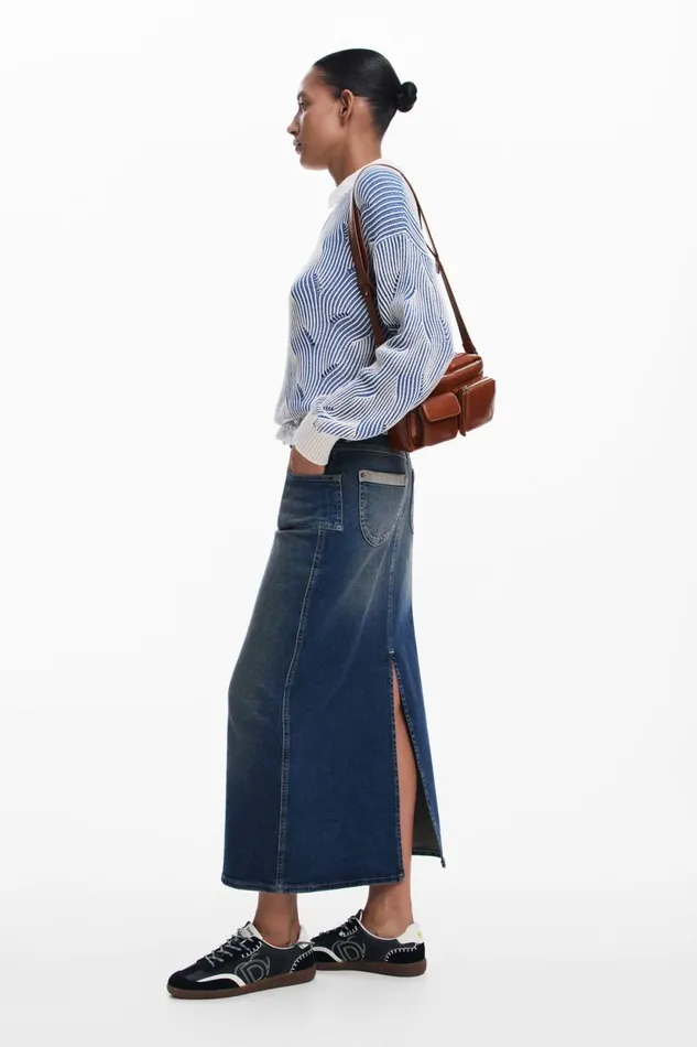 Skirts And Shorts Women Desigual Denim Midi Skirt Blue