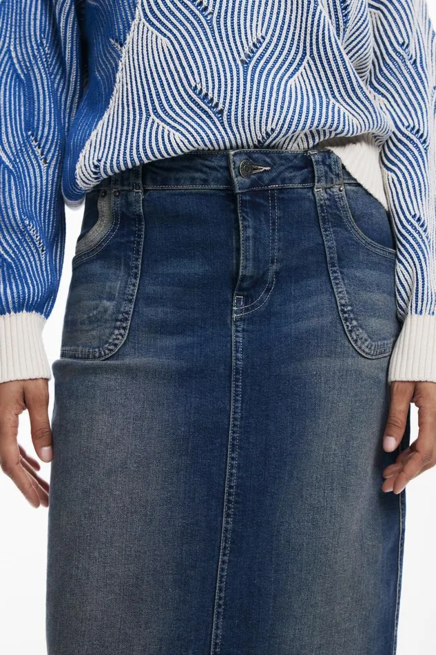 Skirts And Shorts Women Desigual Denim Midi Skirt Blue