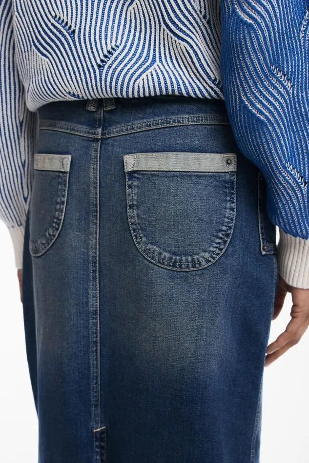 Skirts And Shorts Women Desigual Denim Midi Skirt Blue