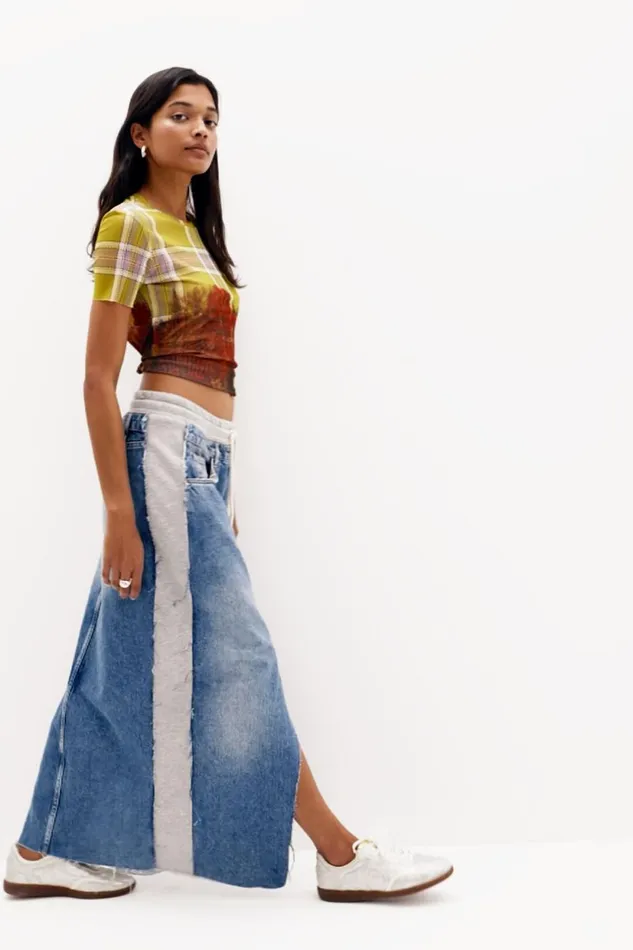 Skirts And Shorts Women Desigual Hybrid Denim Midi Skirt Blue