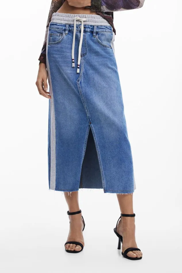 Skirts And Shorts Women Desigual Hybrid Denim Midi Skirt Blue