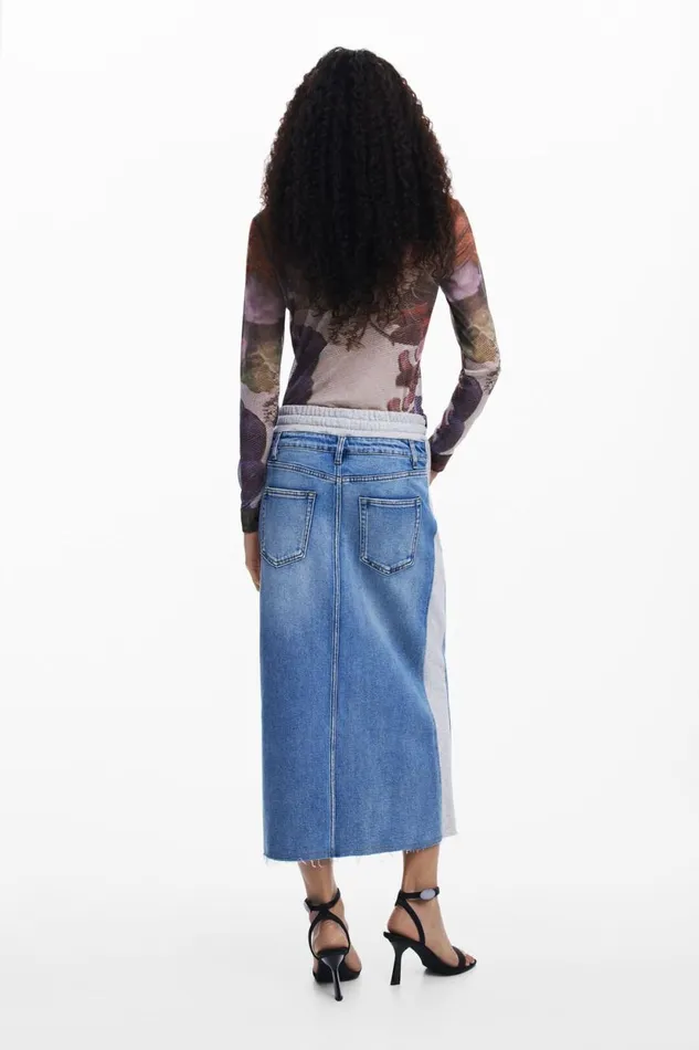 Skirts And Shorts Women Desigual Hybrid Denim Midi Skirt Blue