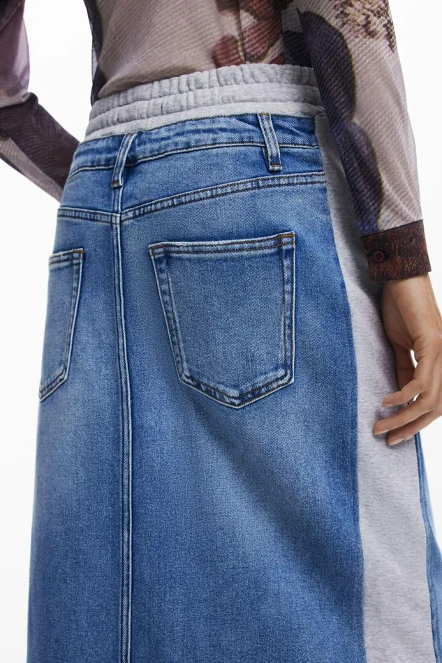 Skirts And Shorts Women Desigual Hybrid Denim Midi Skirt Blue