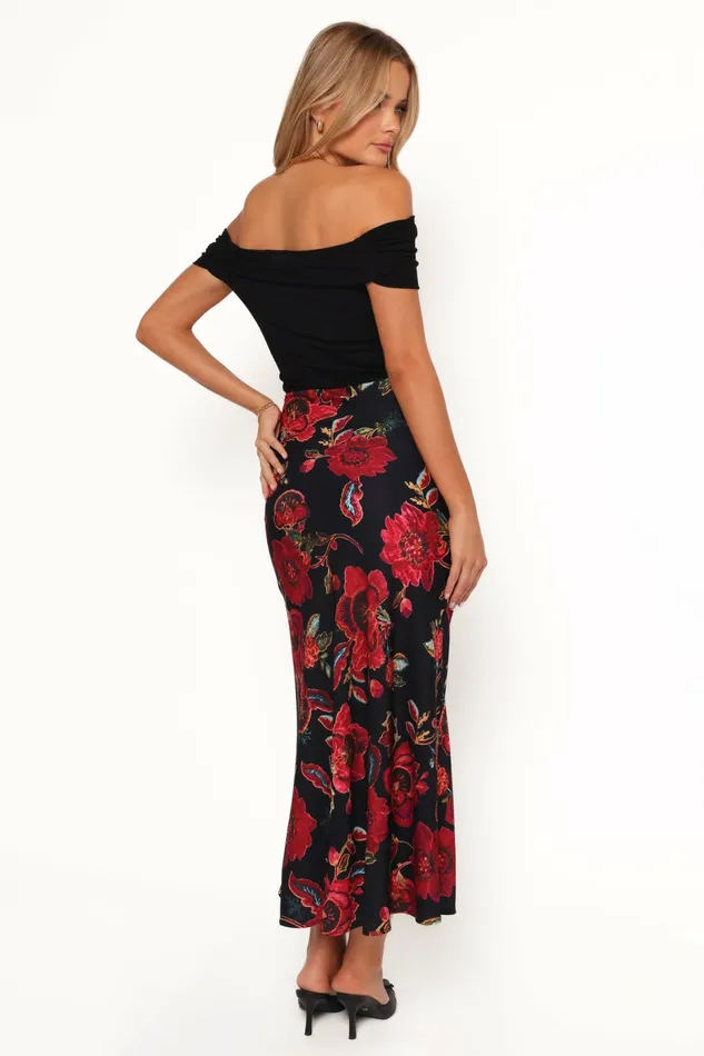 Skirts Women Evie Maxi Skirt Black Floral Petal and Pup