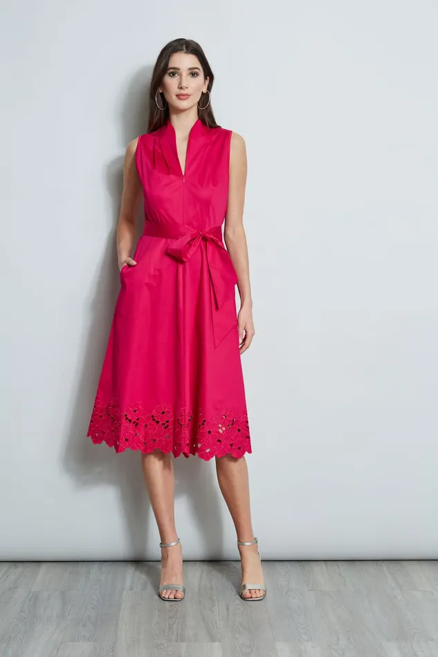 Sleeveless Dresses Women Elie Tahari Embroidered Hem Cotton Dress CYCLAMEN