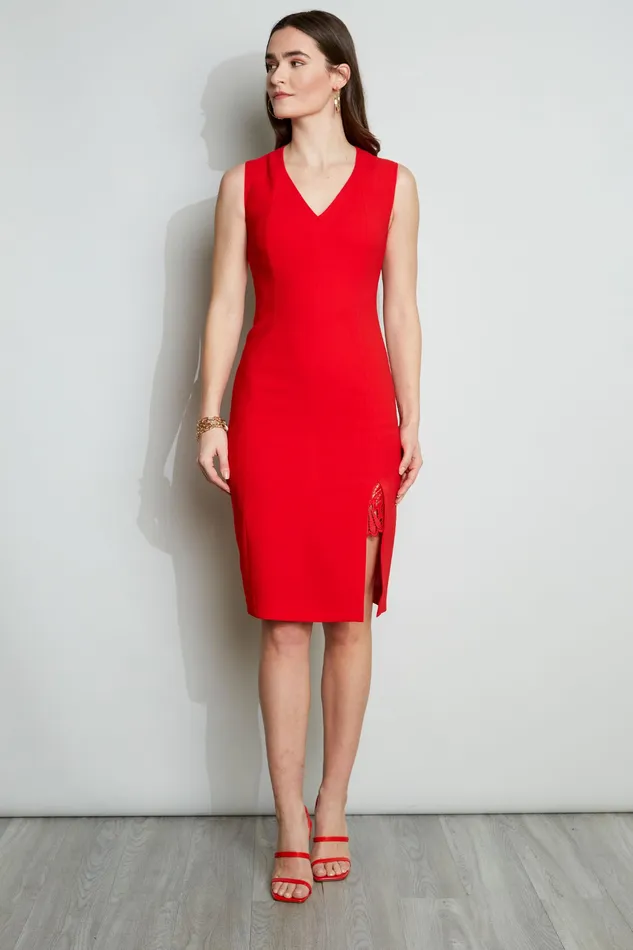 Sleeveless Dresses Women Elie Tahari Lace Slit Dress BERRY