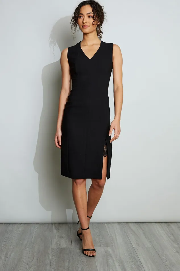 Sleeveless Dresses Women Elie Tahari Lace Slit Dress BLACK