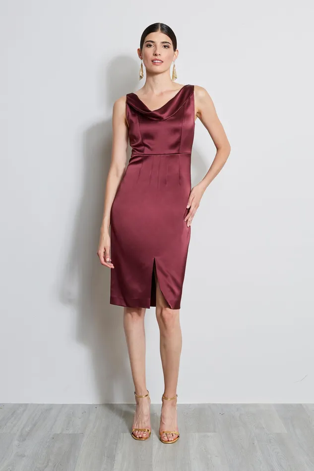 Sleeveless Dresses Women Elie Tahari Satin Cowl Neck Dress CORDOVAN